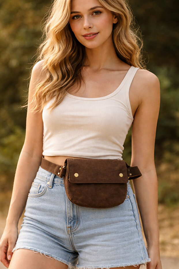 Genuine Leather Handmade Waist Bag – Vintage Brown, Adjustable Strap