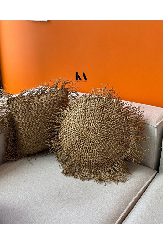 Handmade Natural One-Way Throw Pillow Cover Filled 50cm