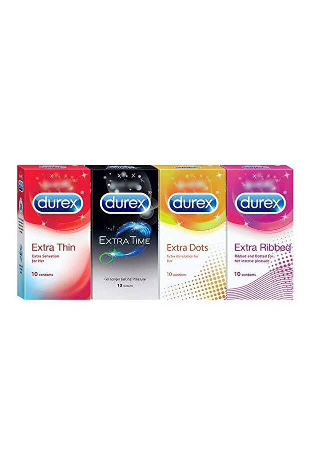 Durex Set Of 4 Honeymoon Pack- Extra Thin, Time, Dots, Ribbed Condom