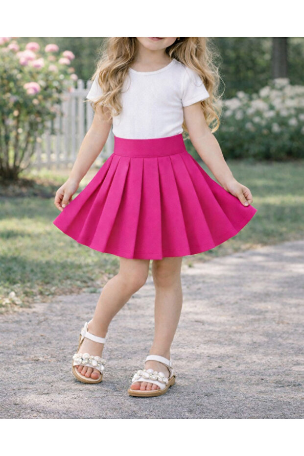 Girl's High-Waisted Pleated Mini Flared Skirt
