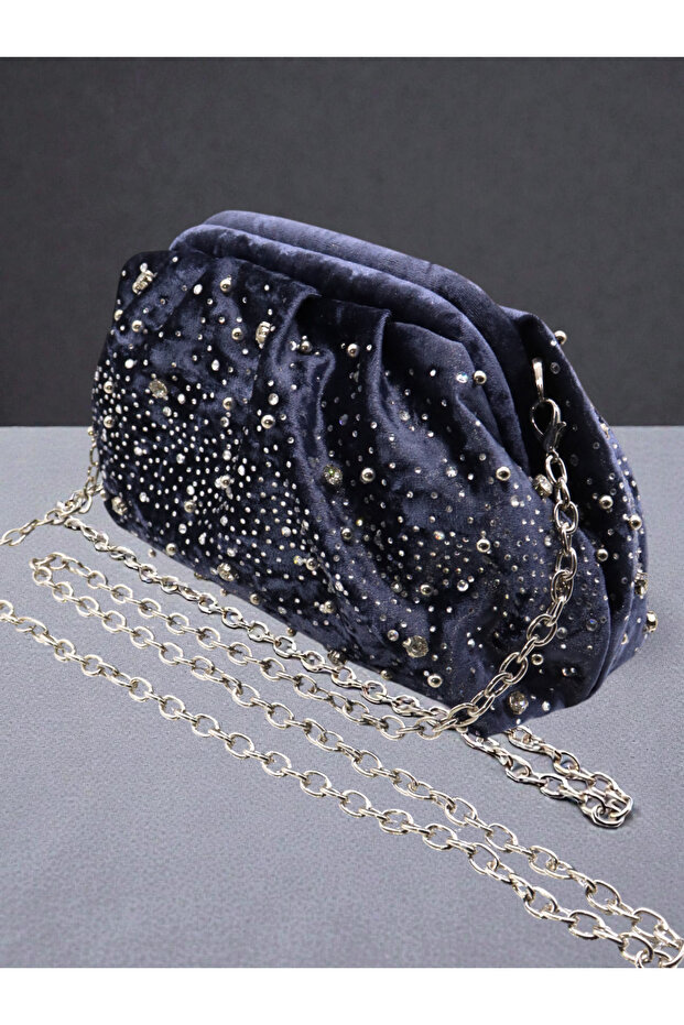Women's Velvet Evening Bag with Sprinkled Stones