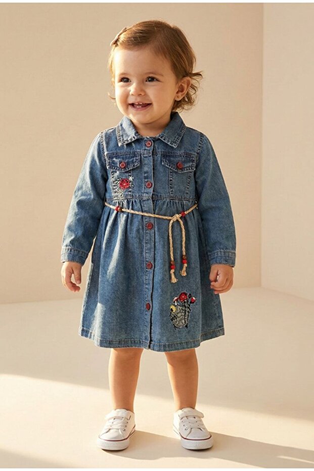 Floral Belted Denim Dress