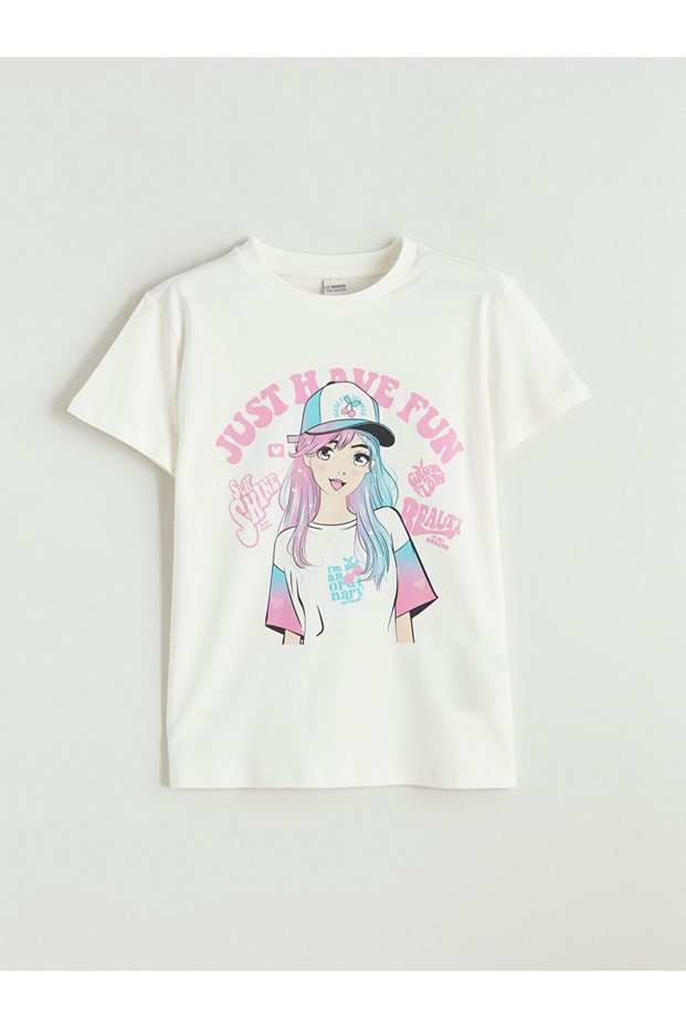 Lcw Kids Crew Neck Printed Girls' T-Shirt