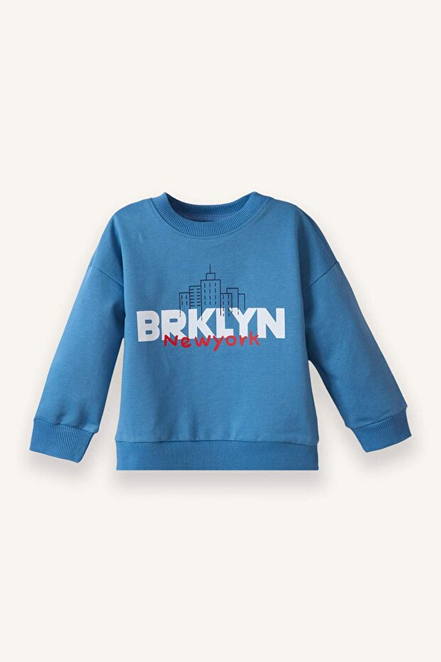 Oversize Geniş Kalıp Bisiklet Yaka Baskılı 2'li Sweatshirt Erkek Bebek G6343A526SP - 2