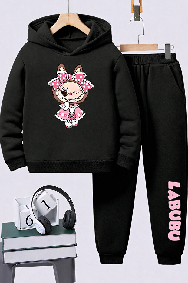 Labubu Printed Children's Premium Sweatshirt Set 2-Piece Set Hoodie Bottom Top Set