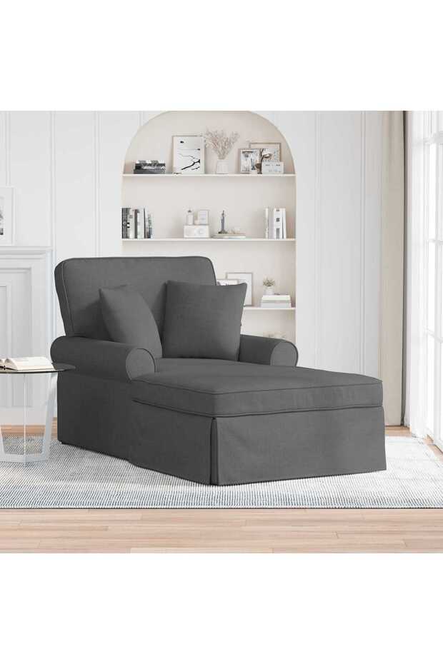 Chaise Lounge with Skirt with Cushion 3 pcs Dark Grey Fabric