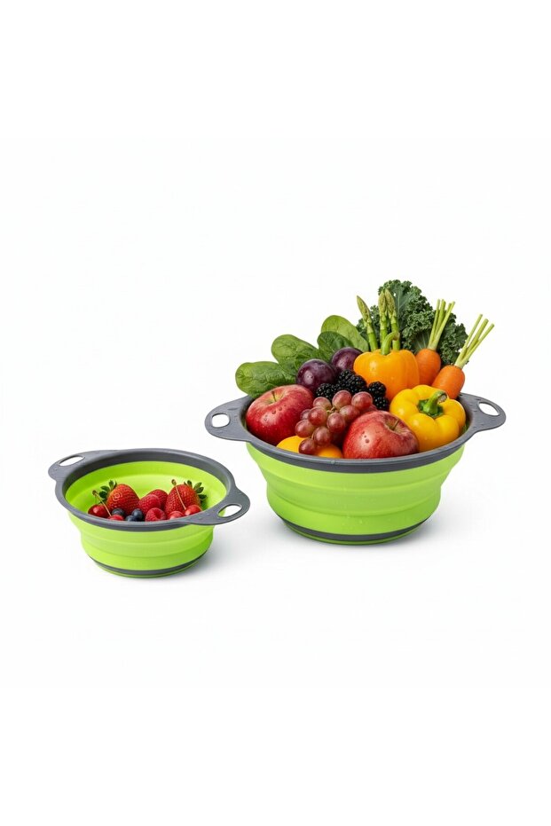Colander Strainer (2 PCS), Fruit Basket Set, Space Saving & Collapsible Kitchen Accessories, Ideal A