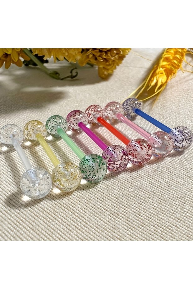 Mixed Color Straight Barbell 14G 1.6x16mm Oral Tongue Rings 7pcs plastic 14G Straight Tongue Barbell