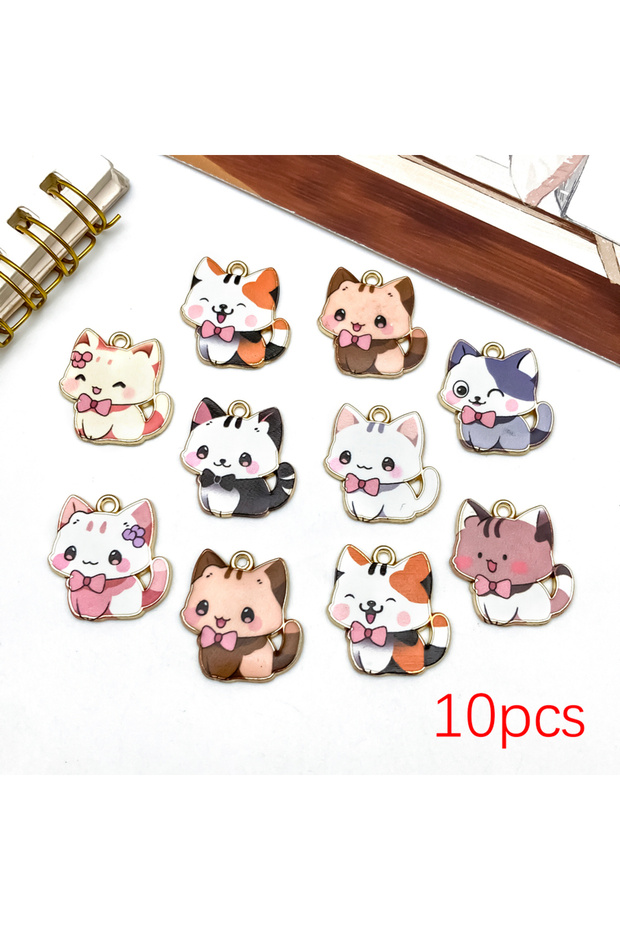SN1376-10pcs 5/10pcs Alloy Cat Charms with Bows – DIY Craft Supplies for Making Cute Kitty Jewelry &
