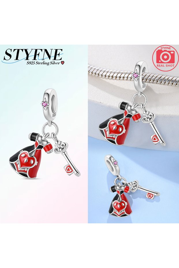 GYC1419 Plated 925 Silver Alice in Wonderland Heart Teapot & Key Charms Fit Original 925 Charms Brac