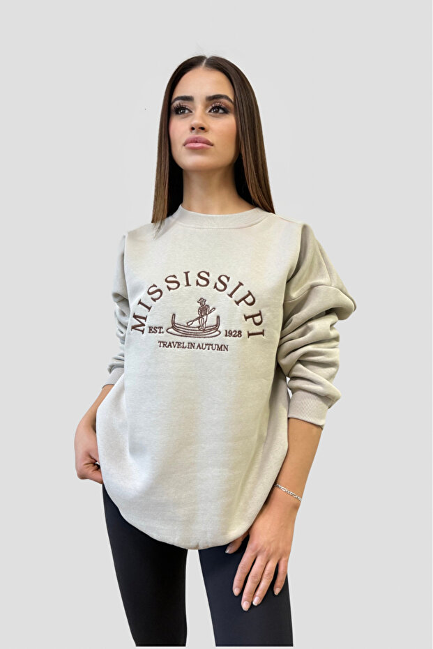 3 İplik Nakışlı Oversize Hoodie