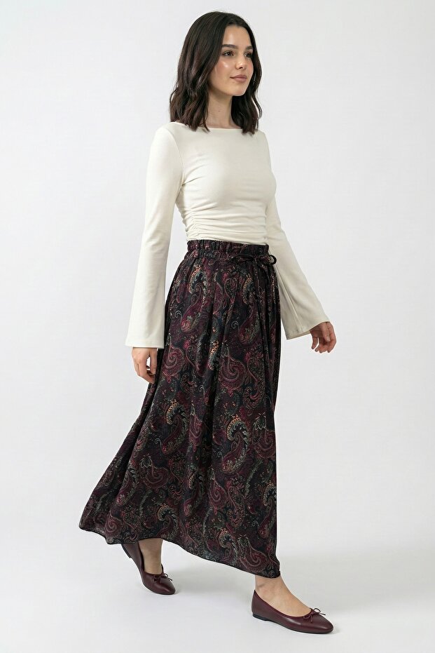 Shawl Pattern Lined Black Skirt - 5