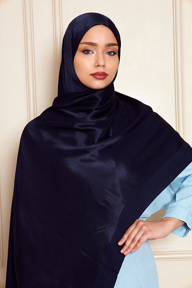 Veine Premium Viscose Shawl – Natural Crinkle Texture, Shimmering, Flowy, Stylish and Elegant Posture – Navy Blue -