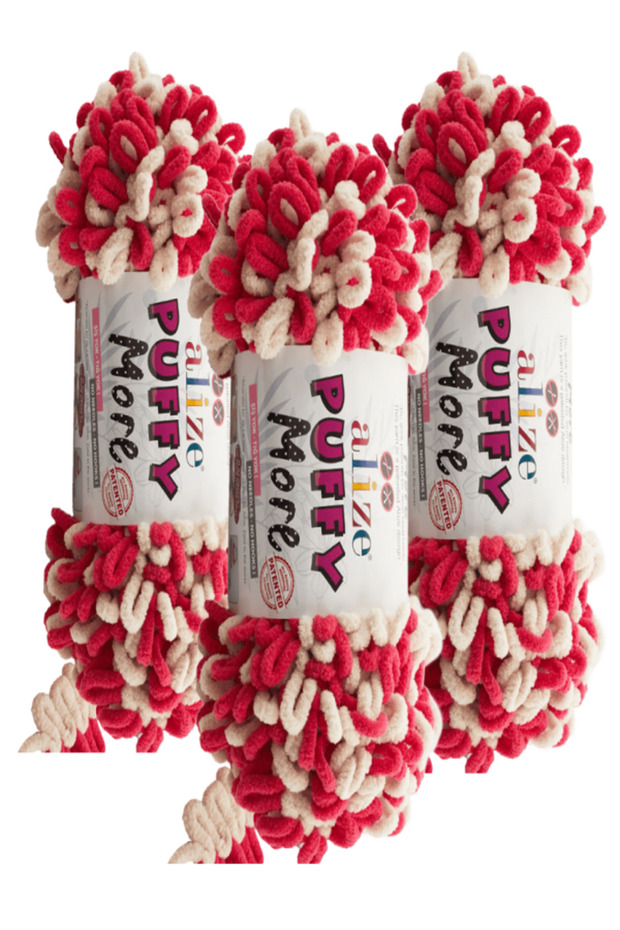 Puffy More Hand Knitting Yarn 3 Pieces – 6540 Fuchsia/Beige – 150 Gr. 11.5 Meters. – Blanket, Scarf, Vest