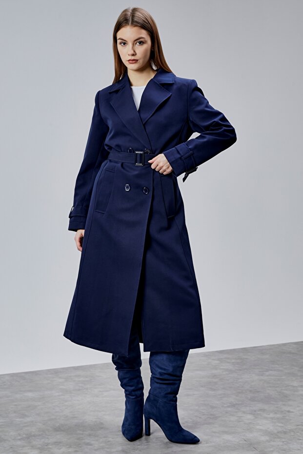 Victoria Navy Blue Belted Regular Trench Coat