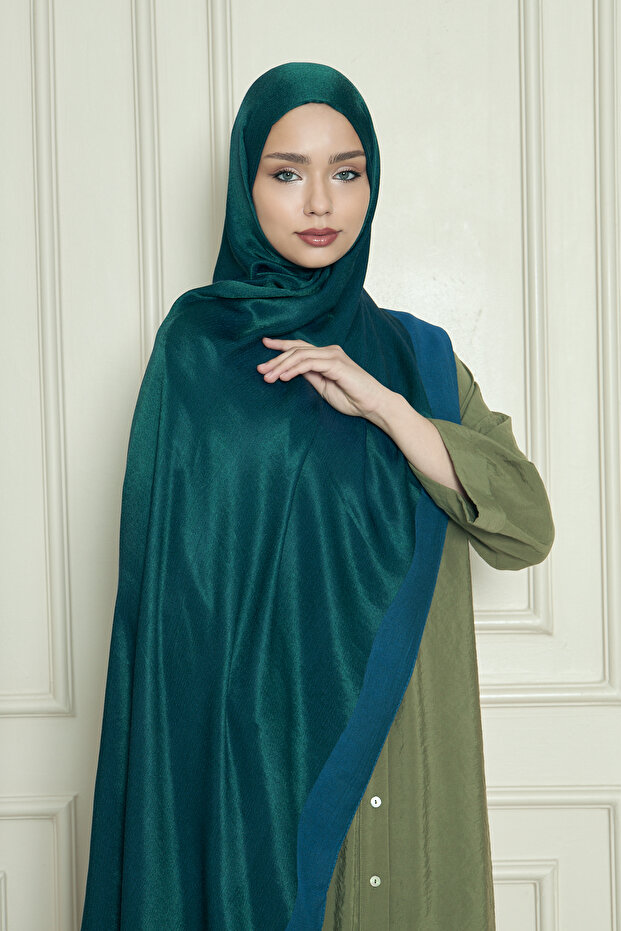 Veine Premium Viscose Shawl – Natural Crinkle Texture, Shimmering, Flowy, Stylish and Elegant Posture – Green Blue –