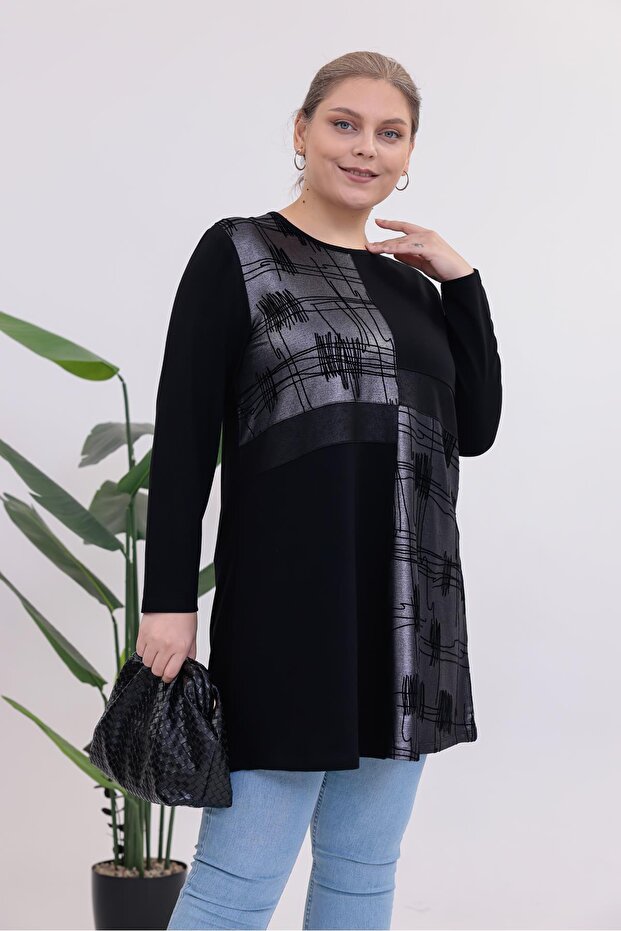 Plus Size Silver Detailed Tunic Blouse - 7