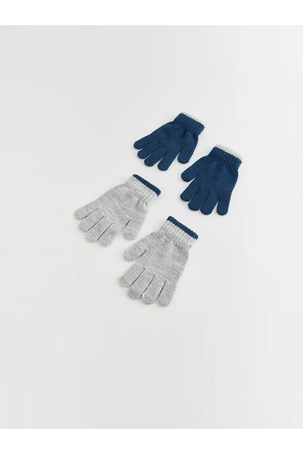 Lcw Baby Gray Basic Baby Boy Knitwear Gloves 2-Pack