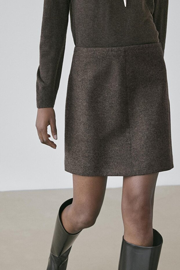 Yün karışımlı mini etek - 2