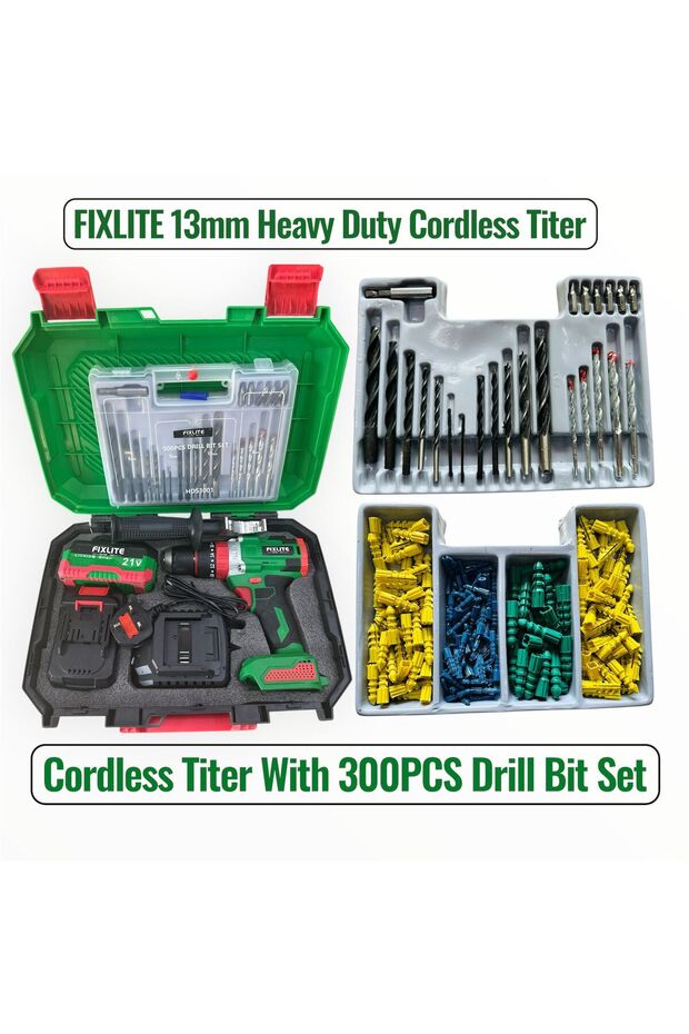 21V HEAVY DUTY CORDLESS TITER WITH 300 PIECES BIT SET
