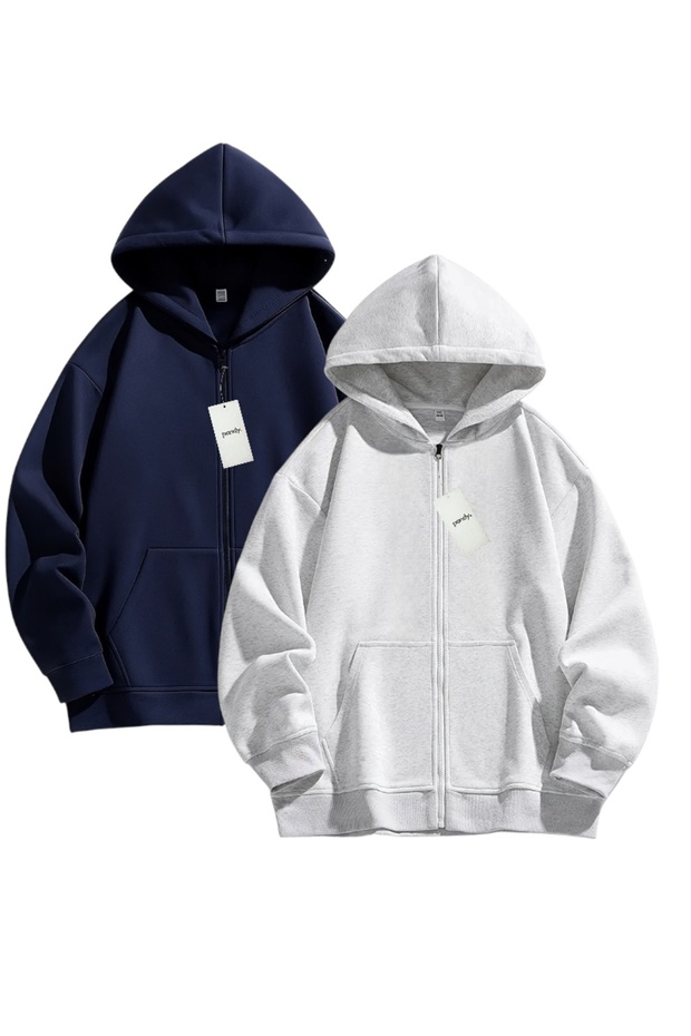 2-Piece Hooded Unisex Zippered Sweatshirt / Cardigan
