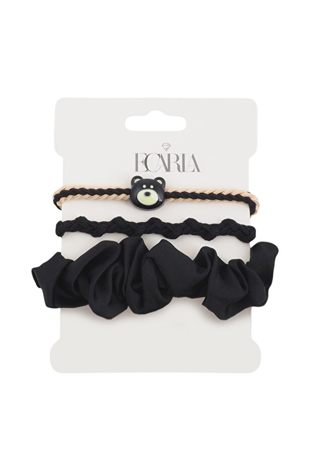 Set de 3 elastice de păr negre cu ursuleț de pluș