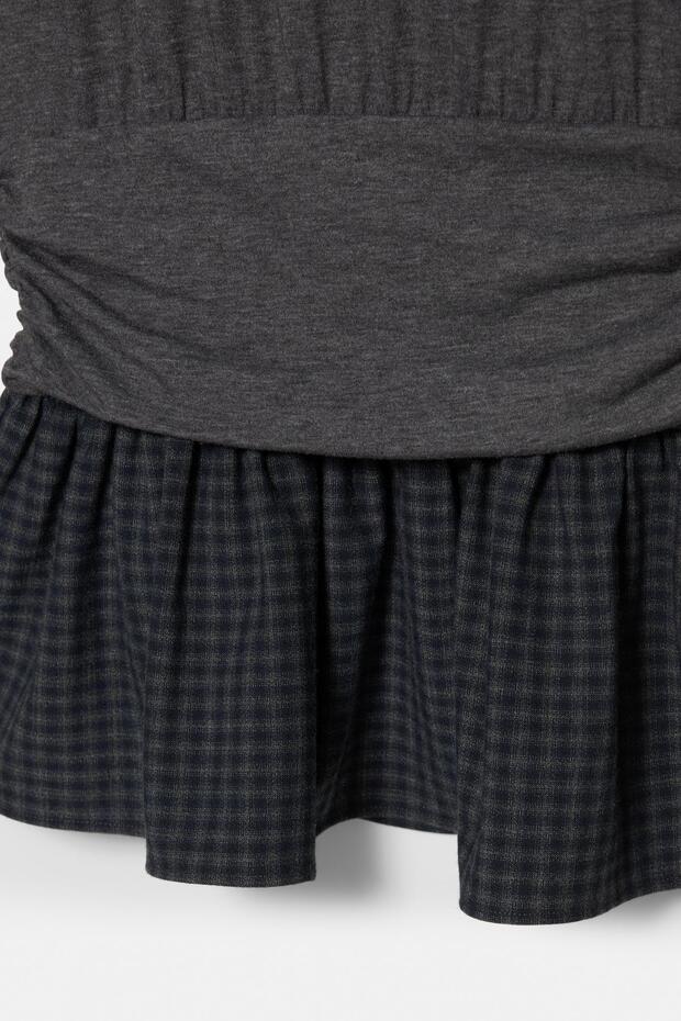 Kareli kombine kısa elbise - 8