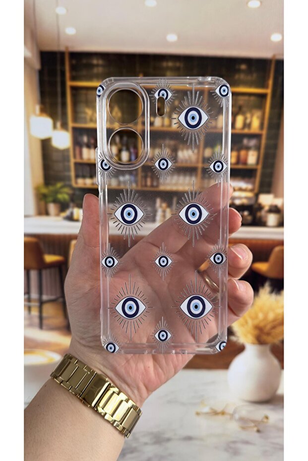 Redmi 13C Compatible Evileye Patterned Transparent Shock-Absorbing Camera Protected Clear Case - 2