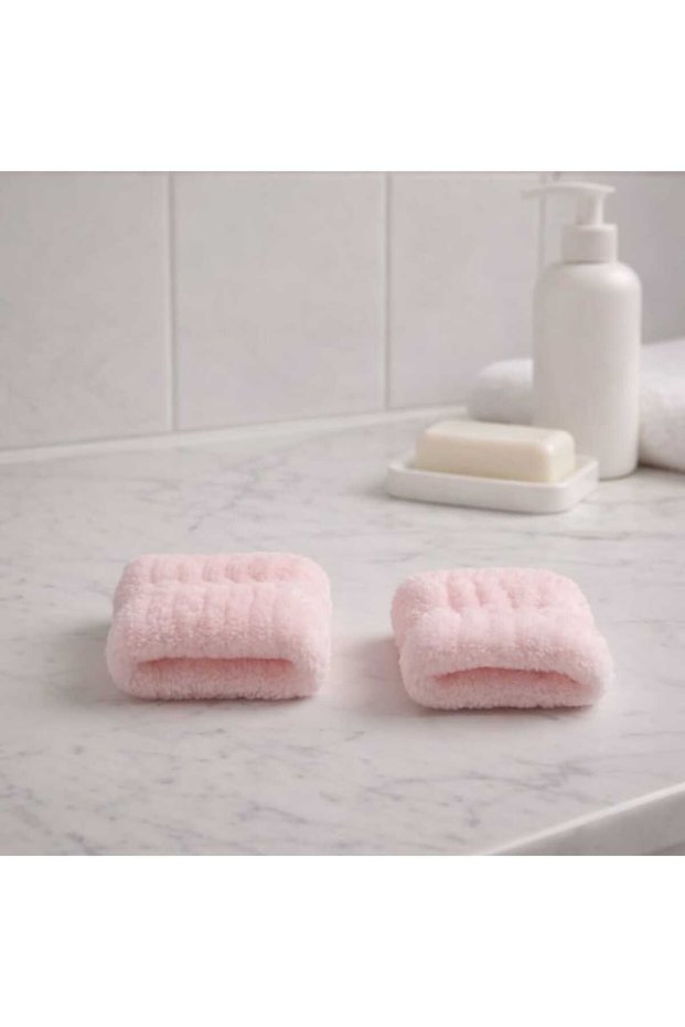 2 Pieces Plush Powder-Colored Water Absorbent Towel Wrist - Face Washing Armband Athlete Spa Wristband