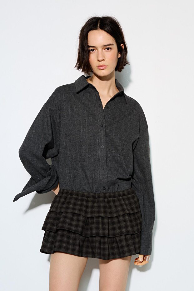 Volanlı kareli şort etek - 2