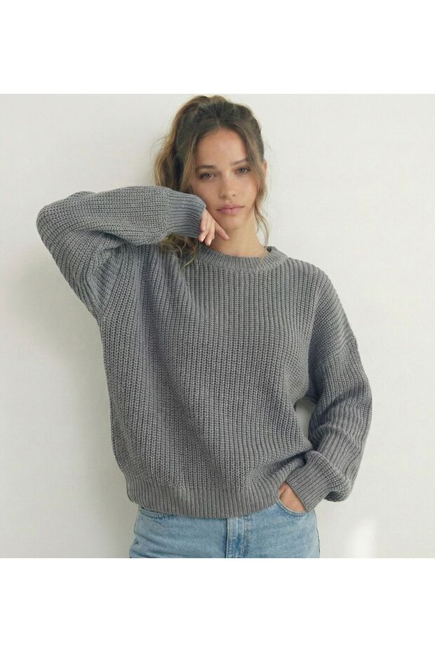 Boyalgri Crew Neck Oversized Women's Knitwear Knitted Sweater