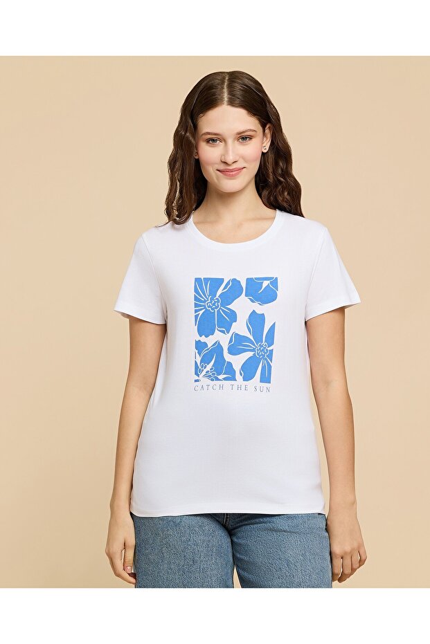 Printed T-Shirt with Crew Neck and Short Sleeves