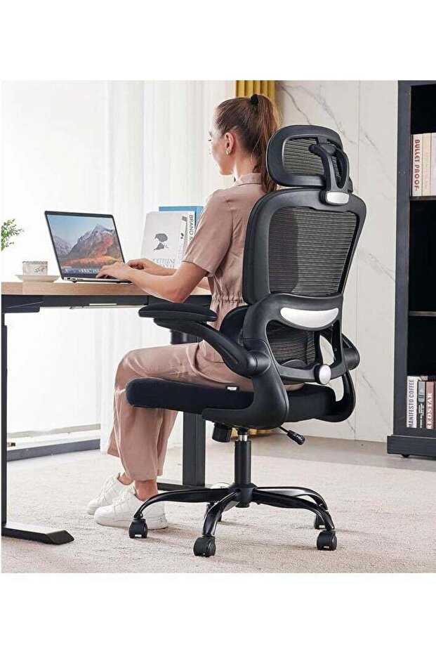 Premium Ergonomic Office Chair, High Back Mesh Chair with Flip-Up Armrest, Recline & Lumbar Support
