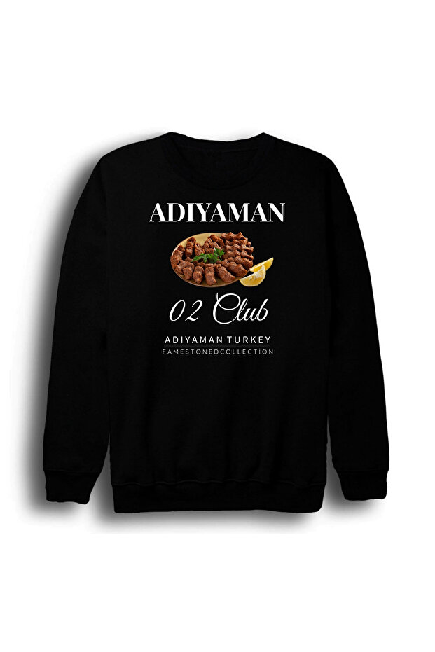 Adıyaman - 02 - Çiğköfte - Şehir Printed Unisex 100% Cotton Crew Neck Black Sweatshirt