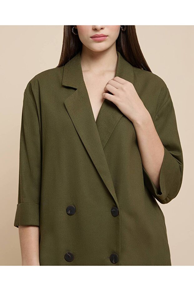 Solid Double Breasted Blazer with Long Sleeves - 6