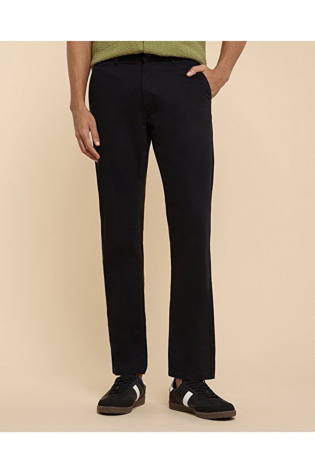 بنطال مستقيم سادة مع زر للإغلاق - 1