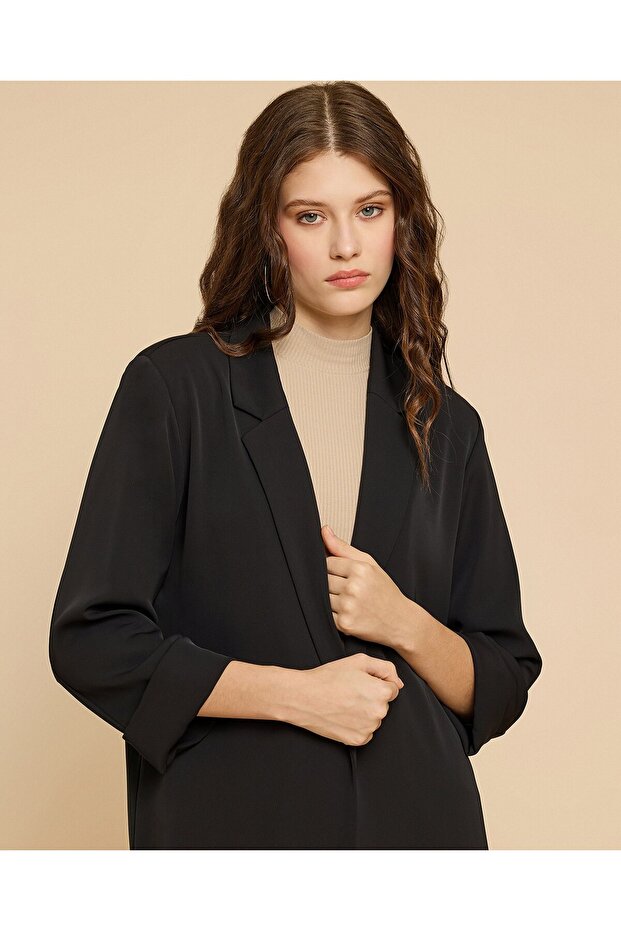 جاكيت سادة بياقة مدببة وأكمام ثلاثة أرباع - 5