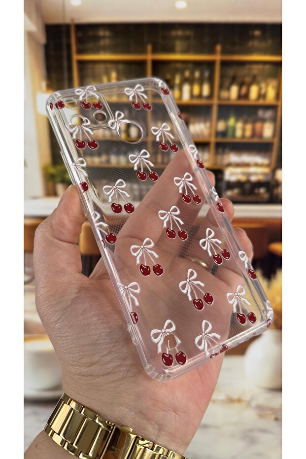 Realme C21Y Compatible Cherry Patterned Transparent Shock-Absorbing Camera Protected Clear Case - 3