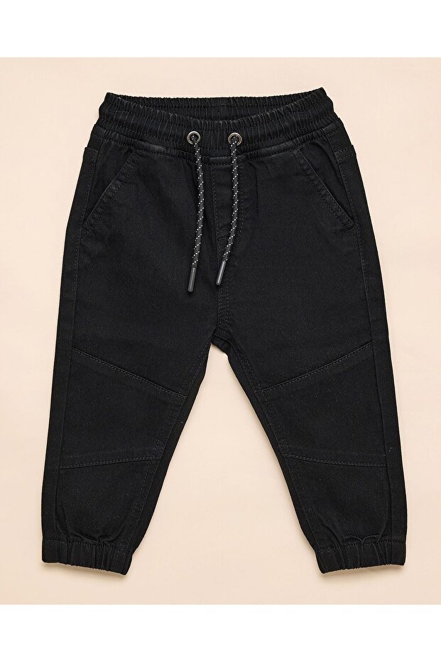 Solid Jogger Jeans with Drawstring Waist - 1