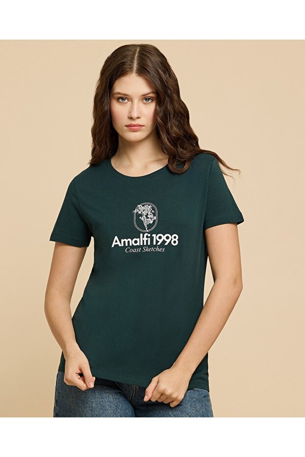 Printed T-Shirt with Crew Neck and Short Sleeves