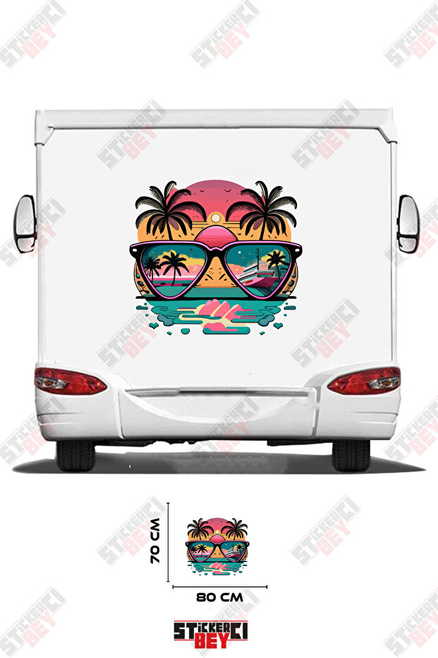 Summer Themed Palm Tree Patterned Glasses Visual Caravan Sticker Coating