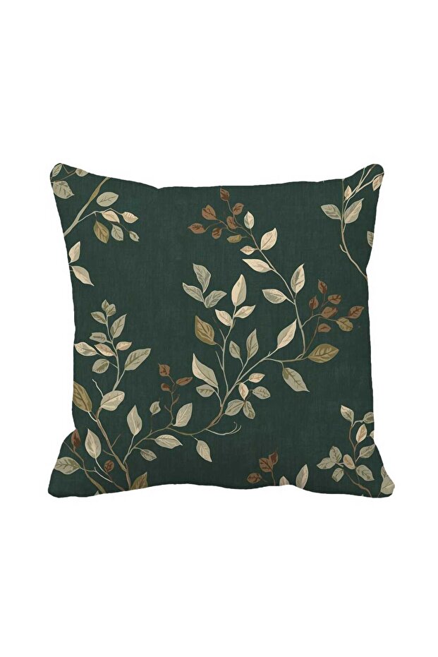 Double-Sided Printed 43X43 Throw Pillow Cover – Dark Green Leaf Patterned Country & Bohemian Decorative