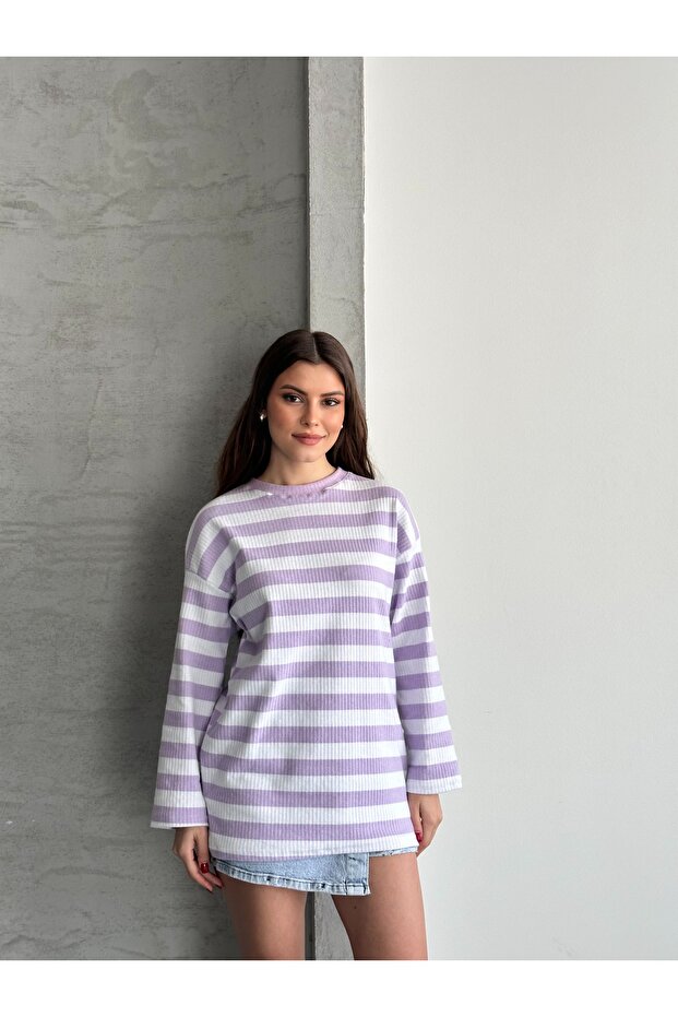 Women's Crew Neck Long Sleeve Striped Tunic