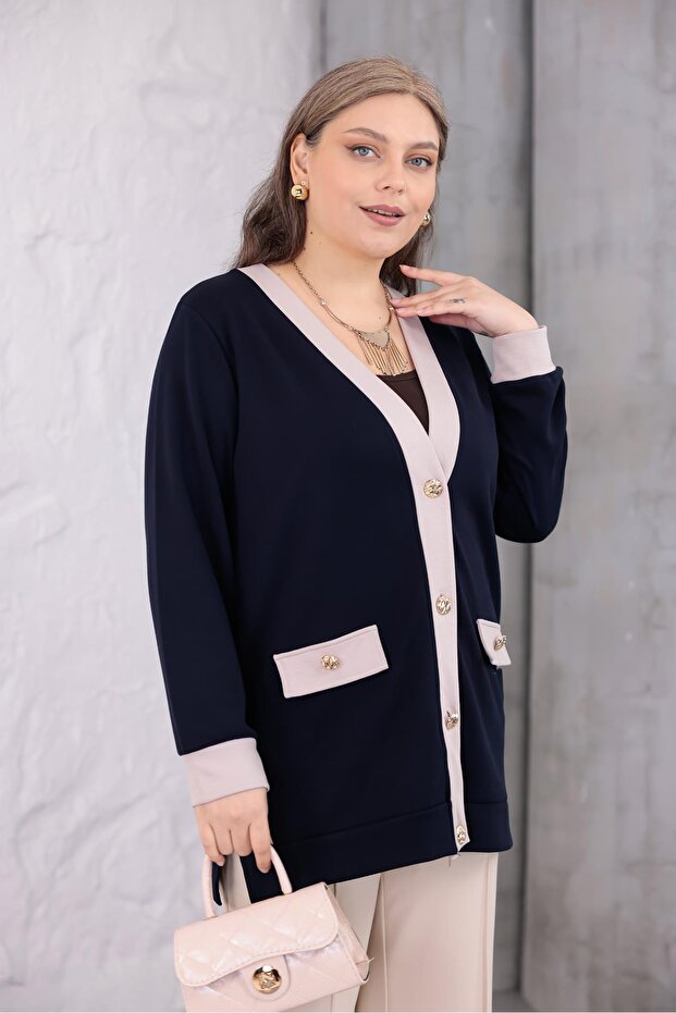 Plus Size Buttoned Cardigan - 5