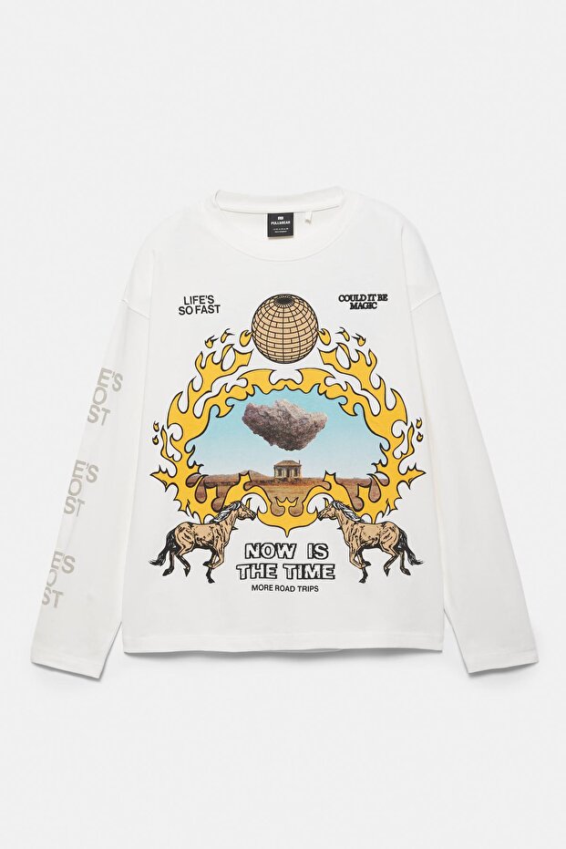 Uzun kollu grafik baskılı tişört - 7