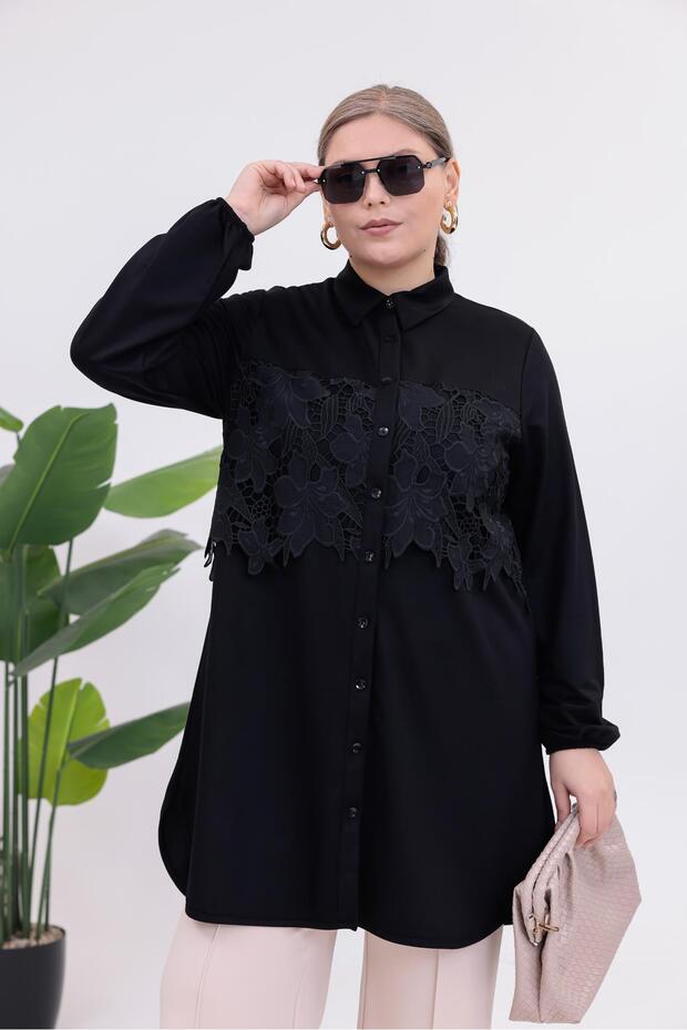 Plus Size Lace Detailed Tunic Shirt