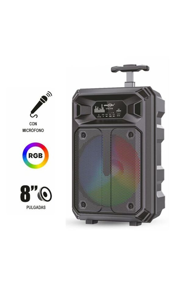 مكبر صوت بلوتوث لاسلكي محمول GTS-2176 مقاس 8 بوصات، مزود بميكروفون مدمج، ومنفذ AUX، ومنفذ USB