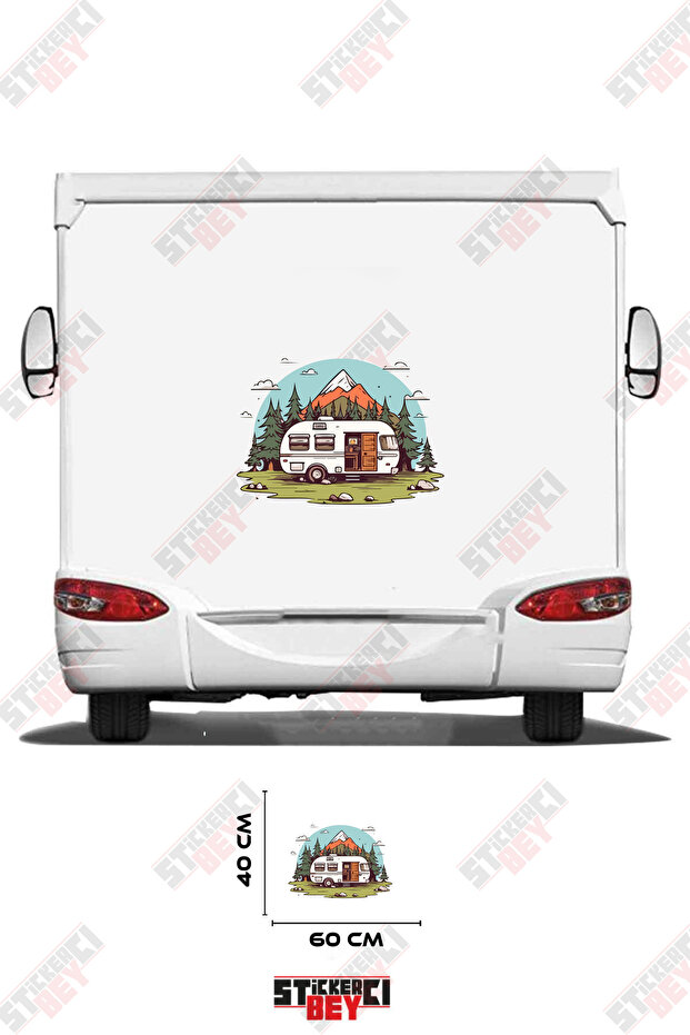 Camper Trailer Sticker Decal with a View of a Mountainous Forest