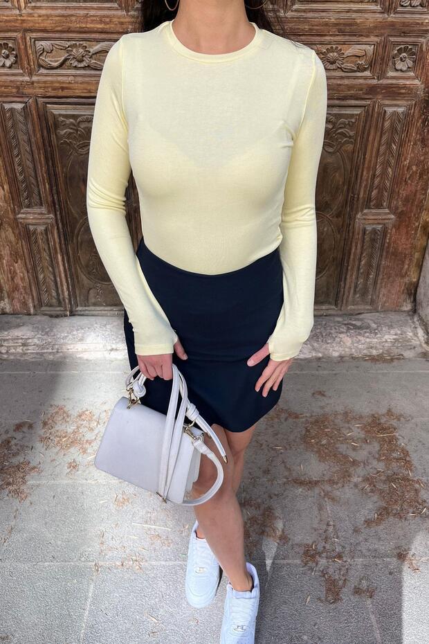 Orjinal Marka Uzun Kol Basic Bluz - Sarı SARI - 4