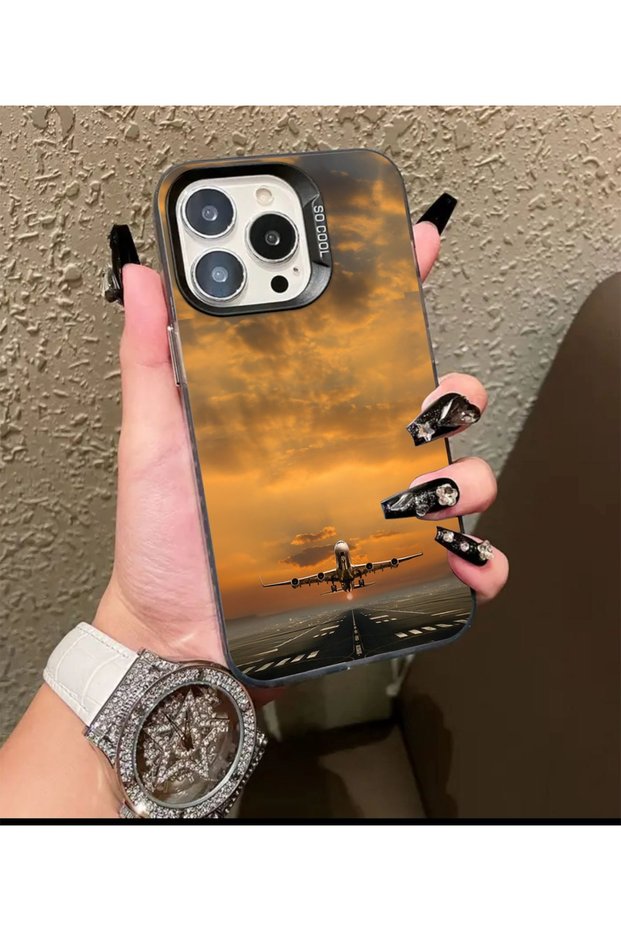 iPhone 16 Pro Compatible Dirt-Repellent Airplane Print Pattern Phone Case Mk01A